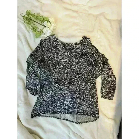 Dana Buchman Sweater Womens XL Black Tan Animal Print 3/4 Sleeve Rear Zip Casual - Picture 1 of 10